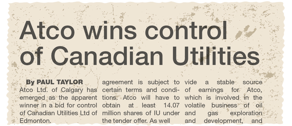 ATCO Wins Control of Canadian Utilities